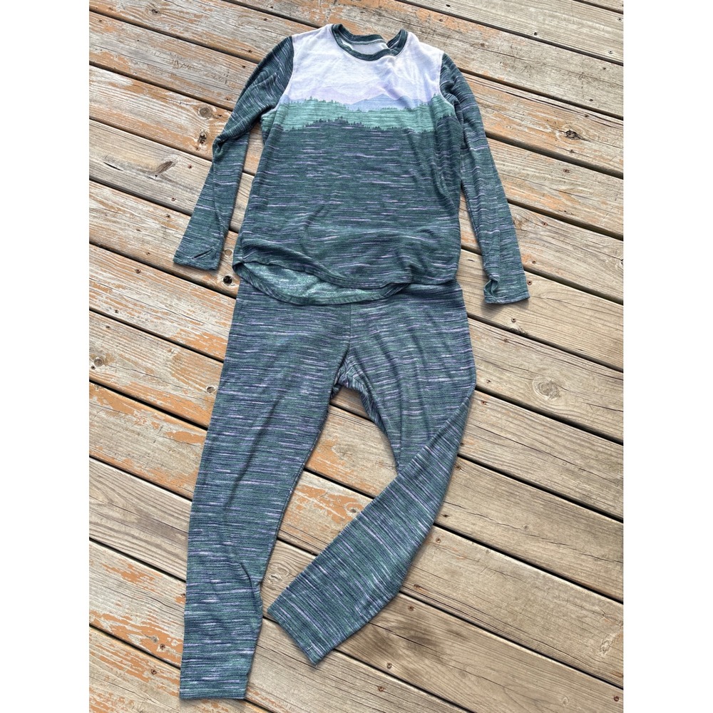 ClimateRight by Cuddl Duds Base Layer Set XL Green Purple Mountain Space Dye